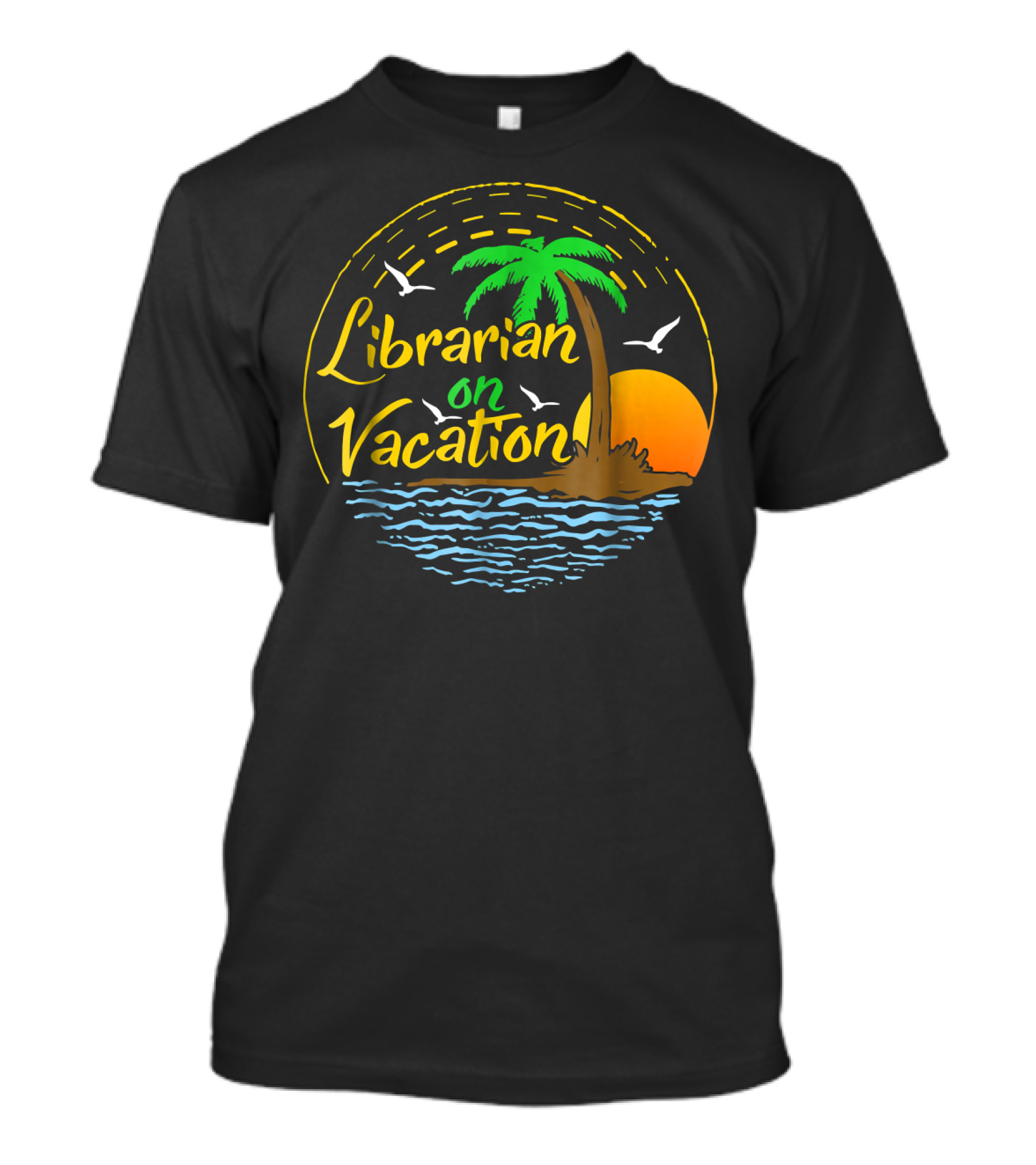 Librarian On Vacation Sunset With Palm Trees And Ocean Waves T-Shirt