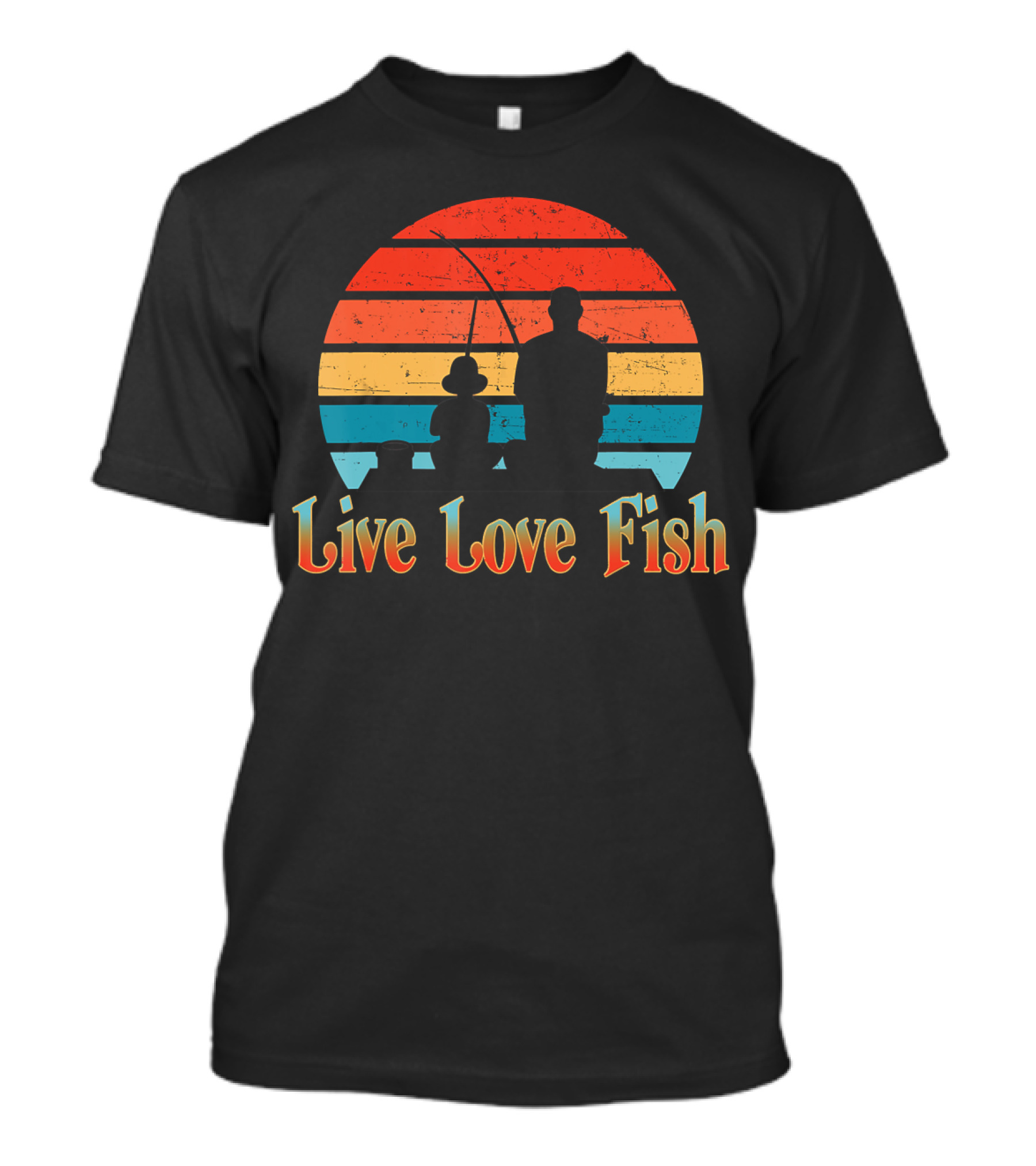 Live Love Fish Sunset Silhouette Fishing Bass Kids T-Shirt