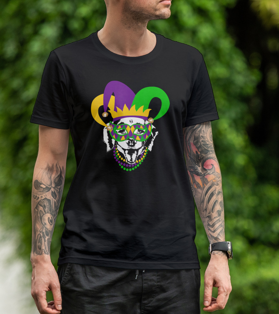Mardi Gras Golden Retriever Jester Mask Beads T-Shirt