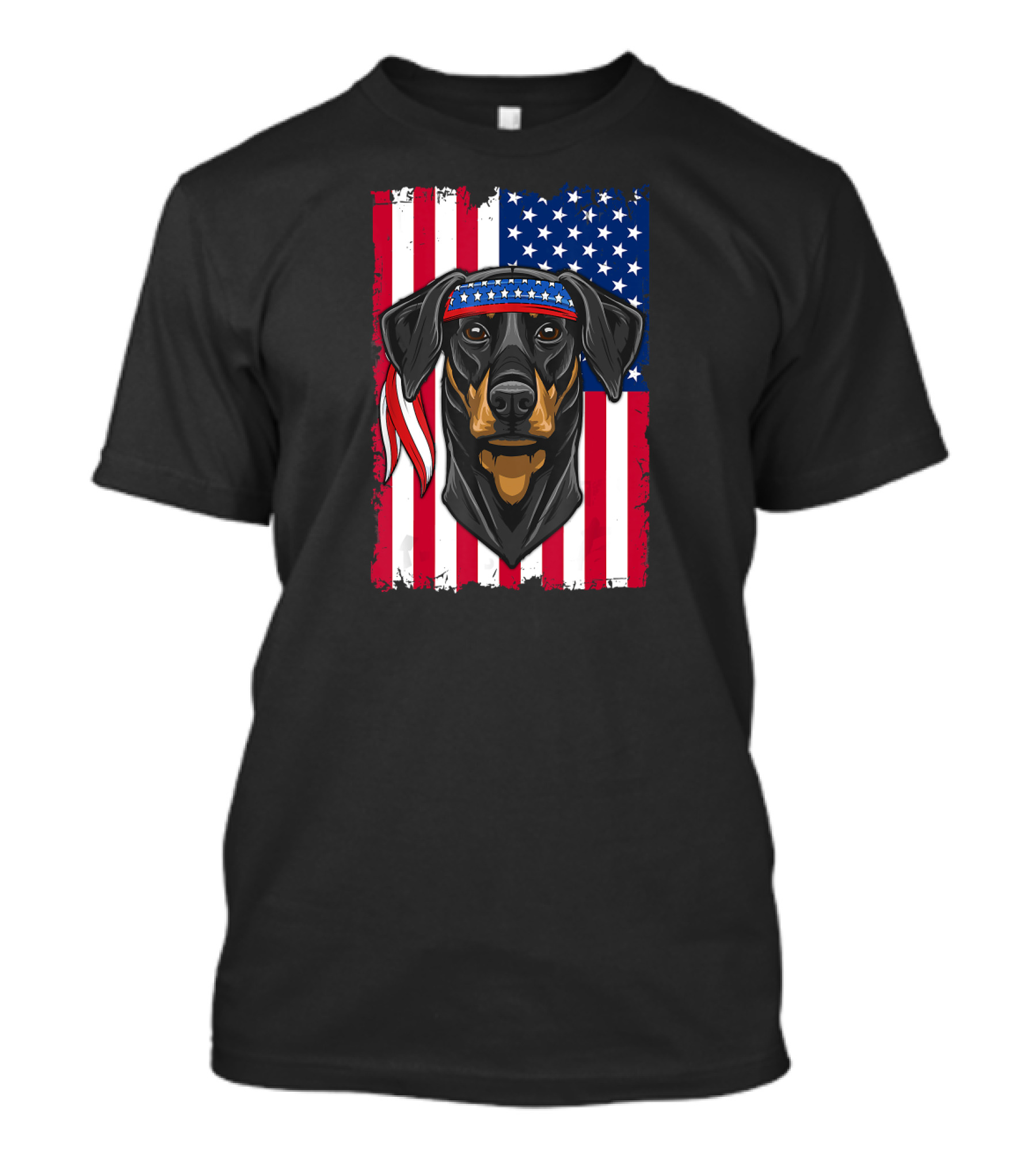 Mens 4th Of July Flag USA Doberman Bandana T-Shirt