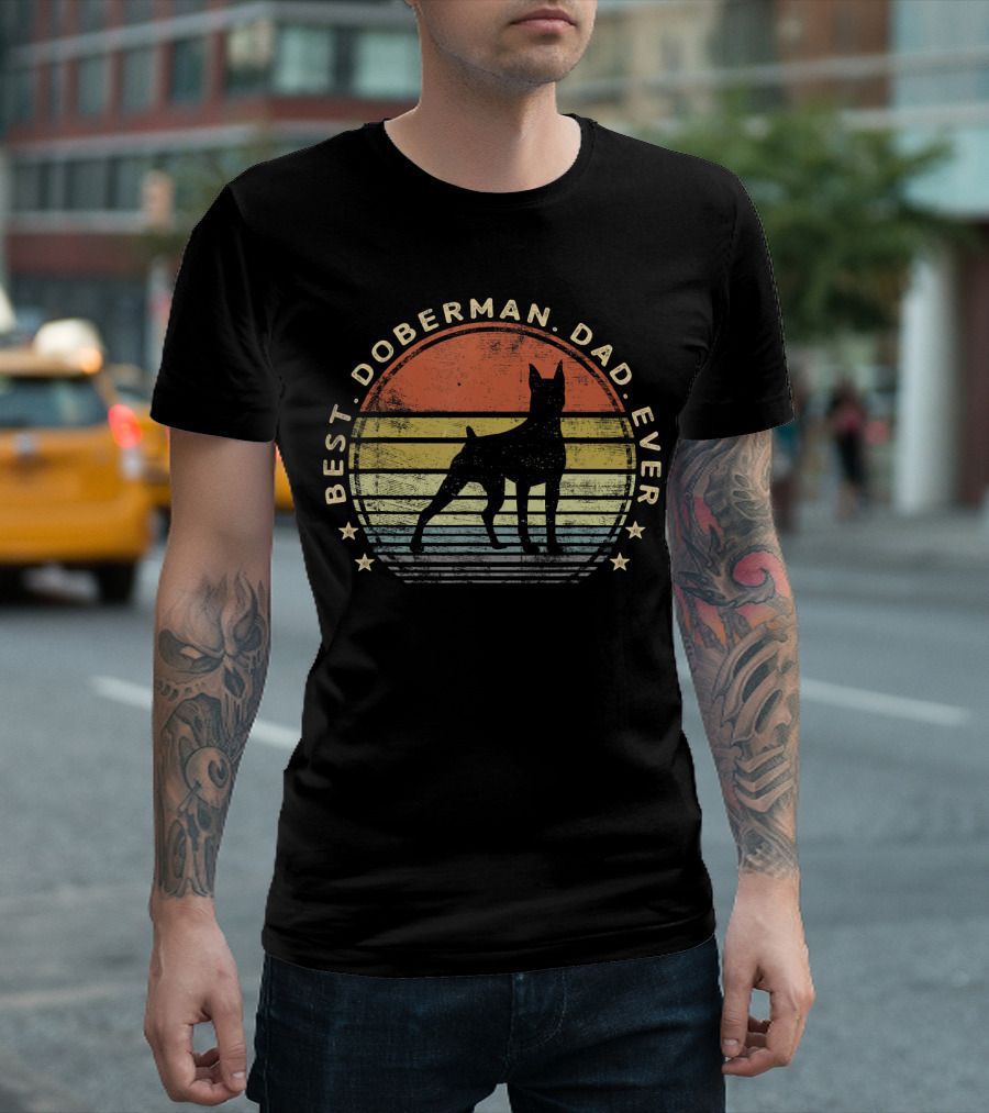 Best Doberman Dad Ever Vintage Sunset T-Shirt