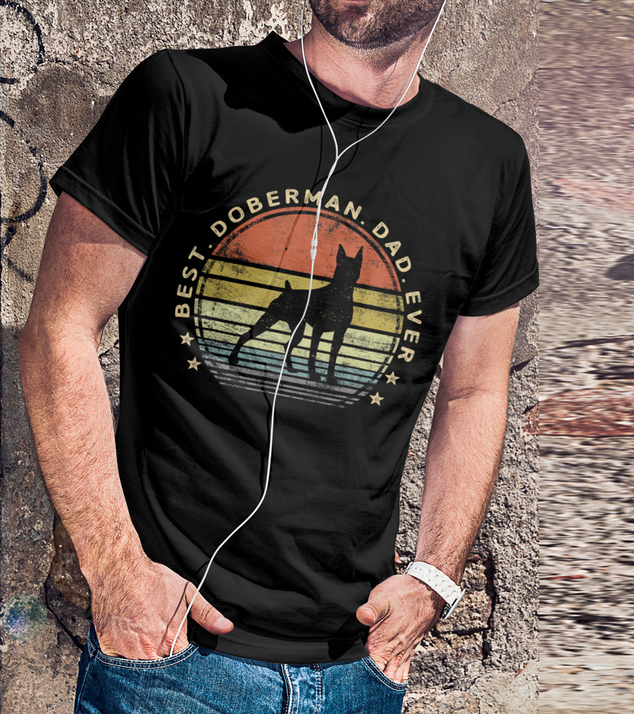 Best Doberman Dad Ever Vintage Sunset T-Shirt