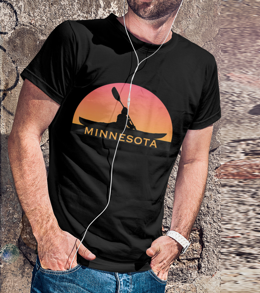MINNESOTA Kayak Souvenir I Love Kayaking Silhouette Against Sunset Sky T-Shirt