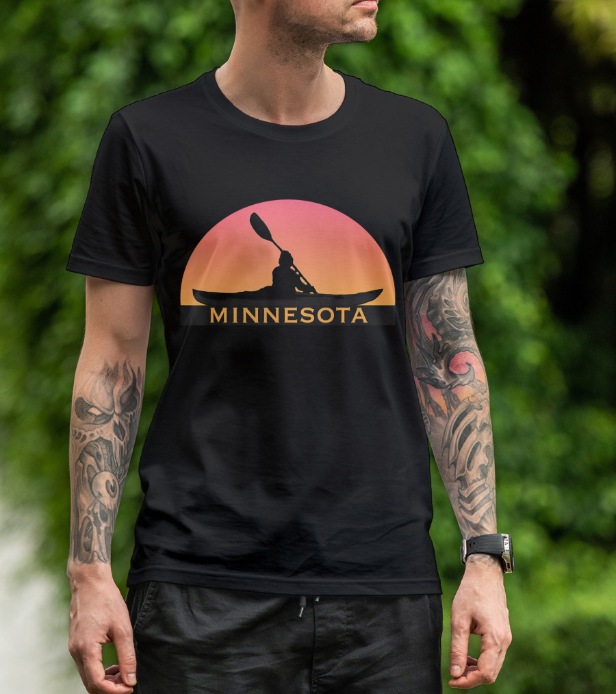 MINNESOTA Kayak Souvenir I Love Kayaking Silhouette Against Sunset Sky T-Shirt