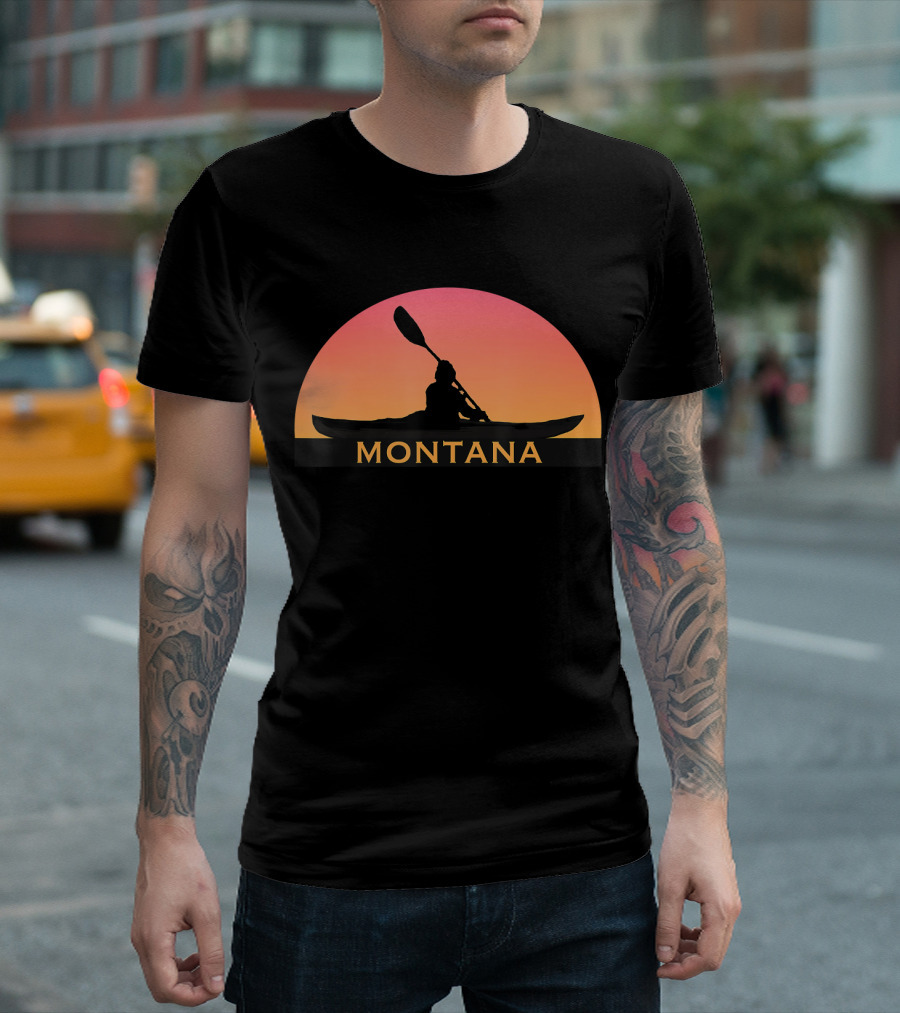 MONTANA Kayak Souvenir I Love Kayaking Silhouette Sunset Scene T-Shirt