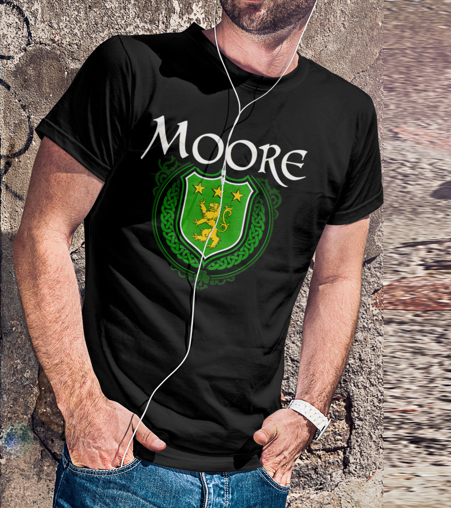 Moore Family Irish Heritage Shield With Celtic Knot And Lion Crest T-Shirt