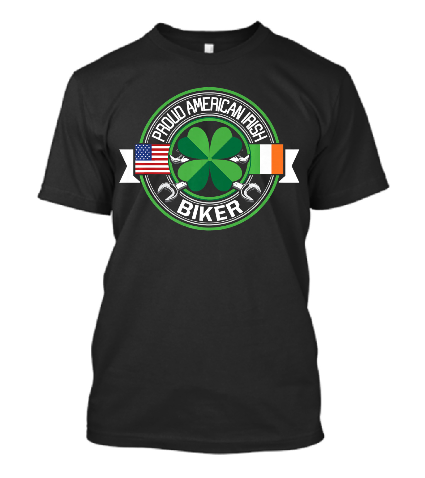 Proud American Irish Biker Clover Flags Wrenches T-Shirt