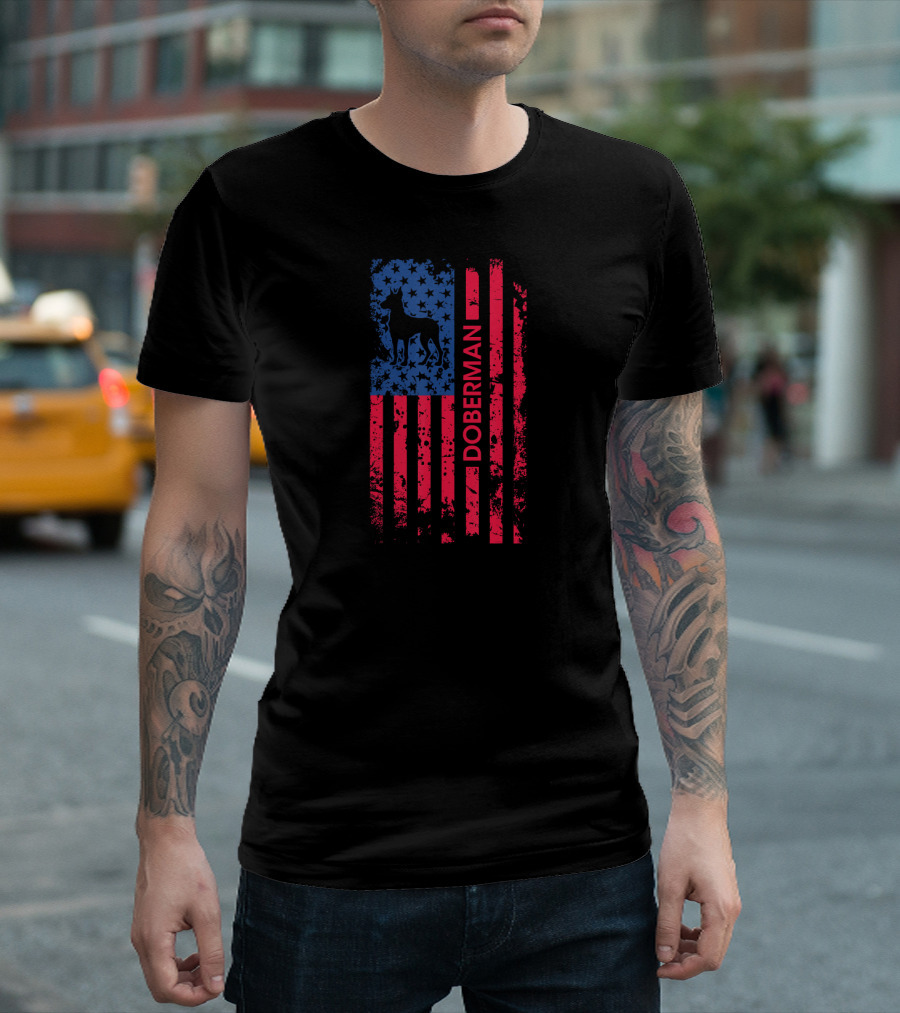 Doberman American Flag 4th Of July Patriotic T-Shirt