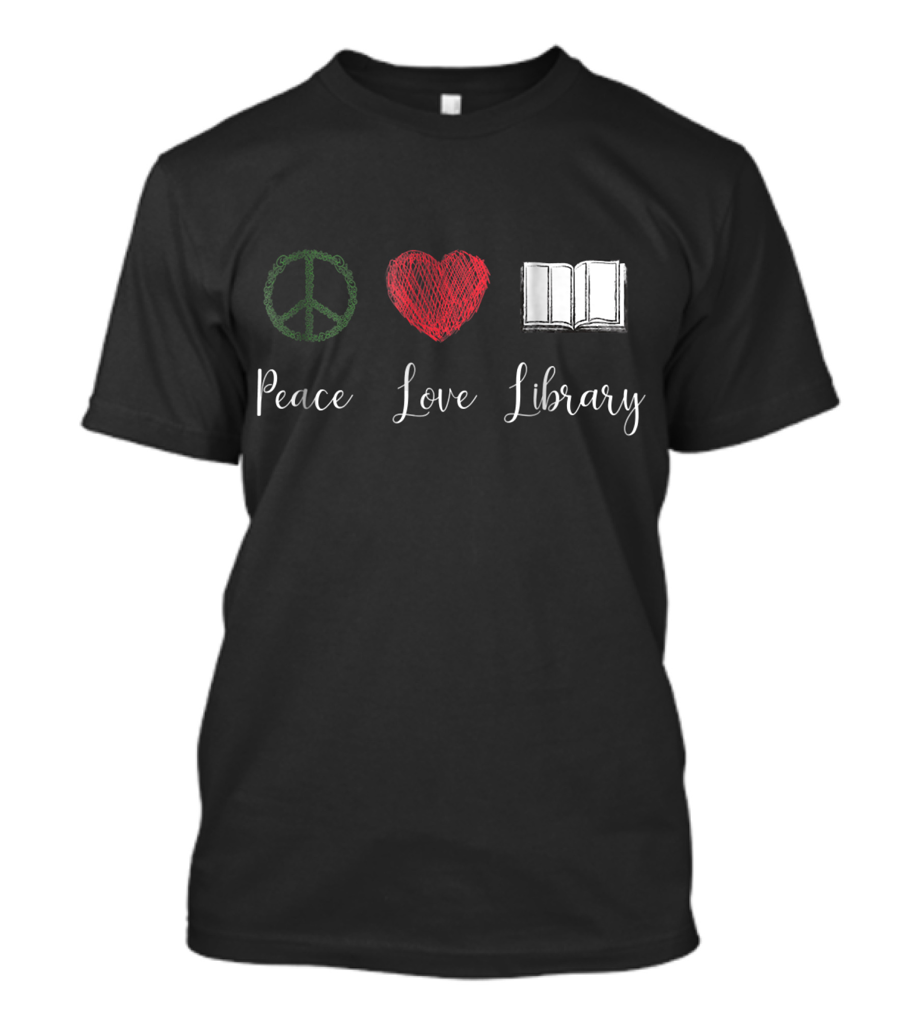 Peace Love Heart Book Library T-Shirt
