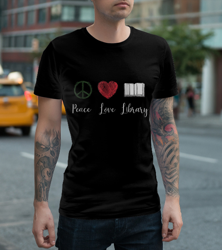 Peace Love Heart Book Library T-Shirt