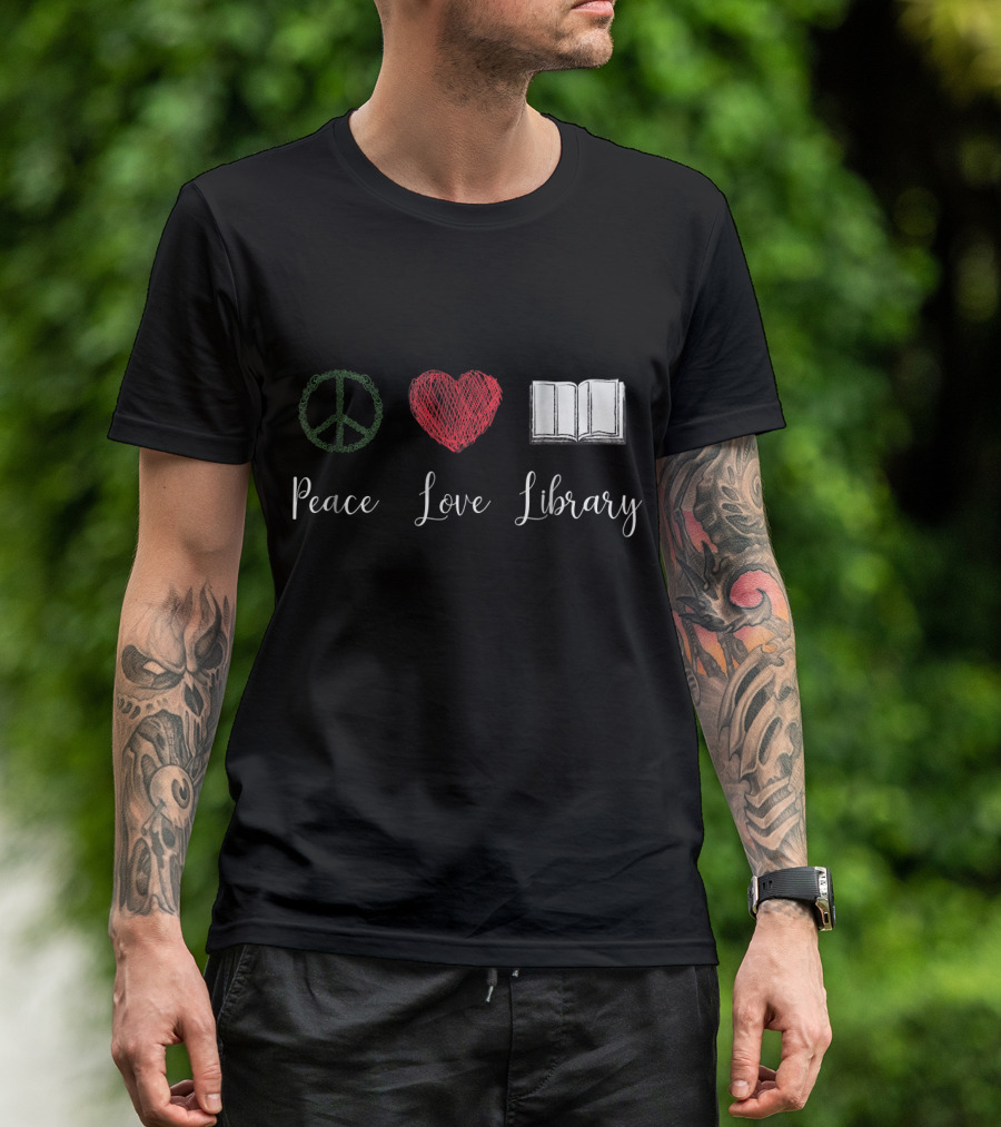 Peace Love Heart Book Library T-Shirt