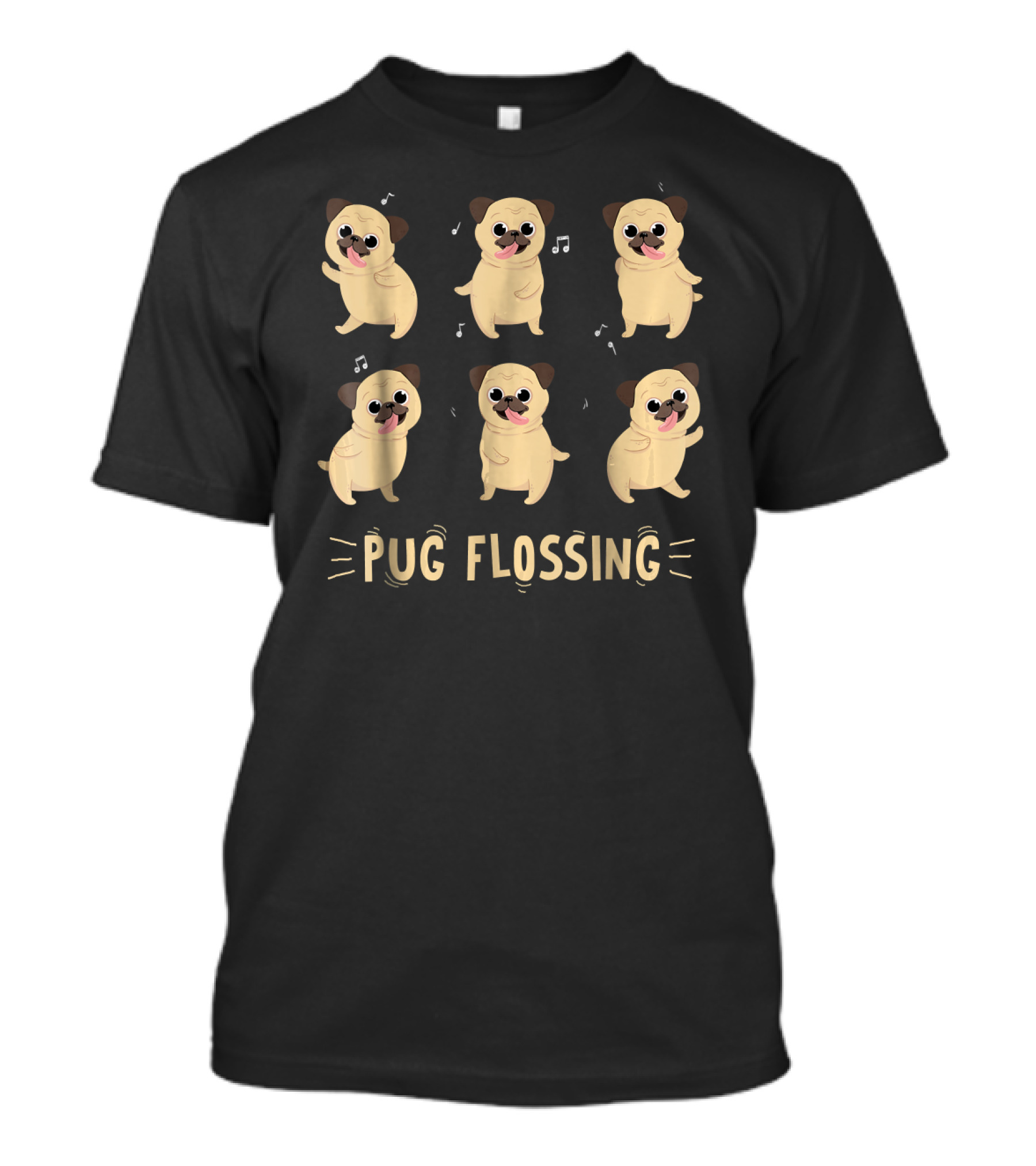 Pug Flossing Dance Cute Funny Music Notes T-Shirt