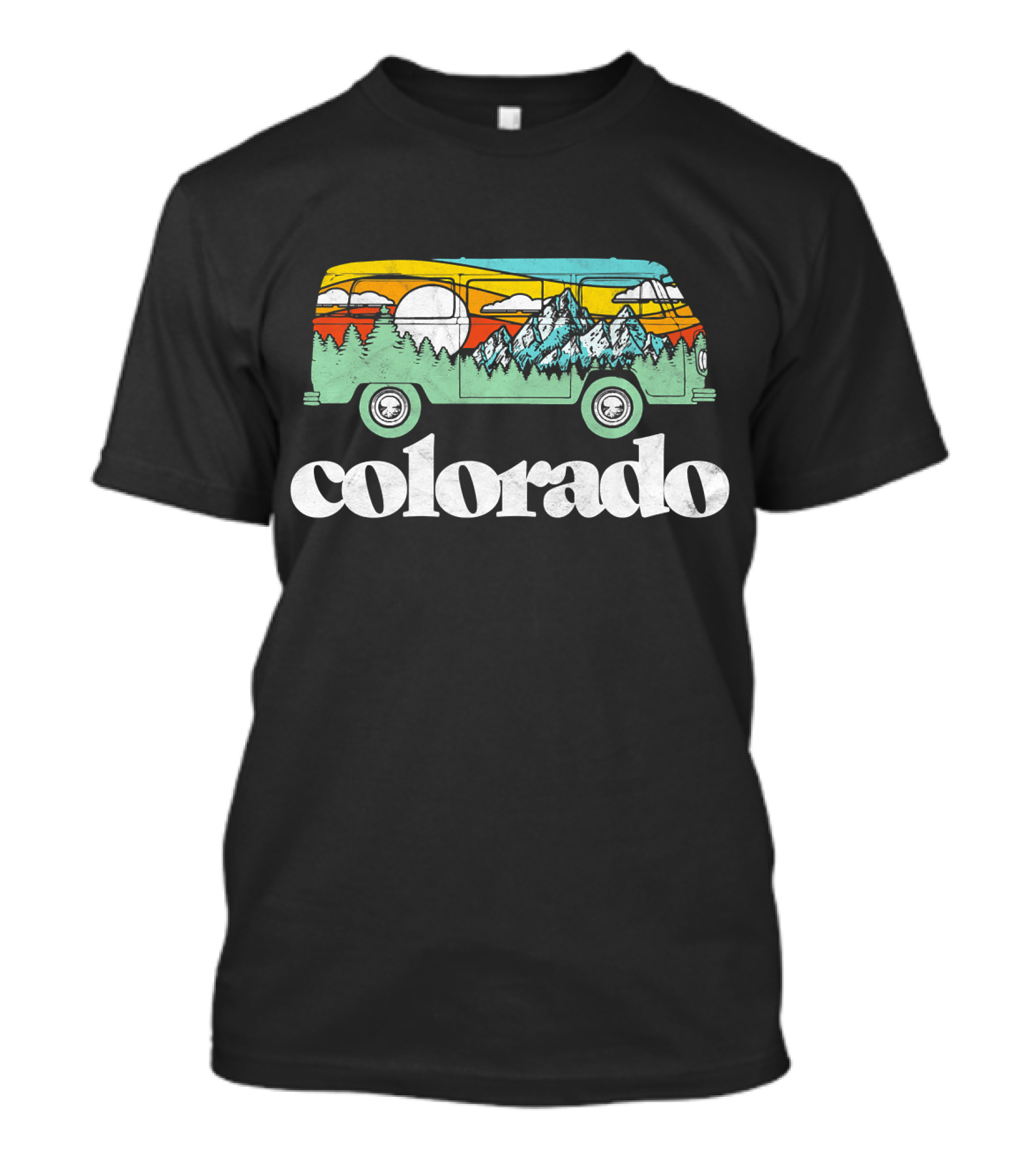 Colorado Retro Hippie Van Mountains And Trees T-Shirt