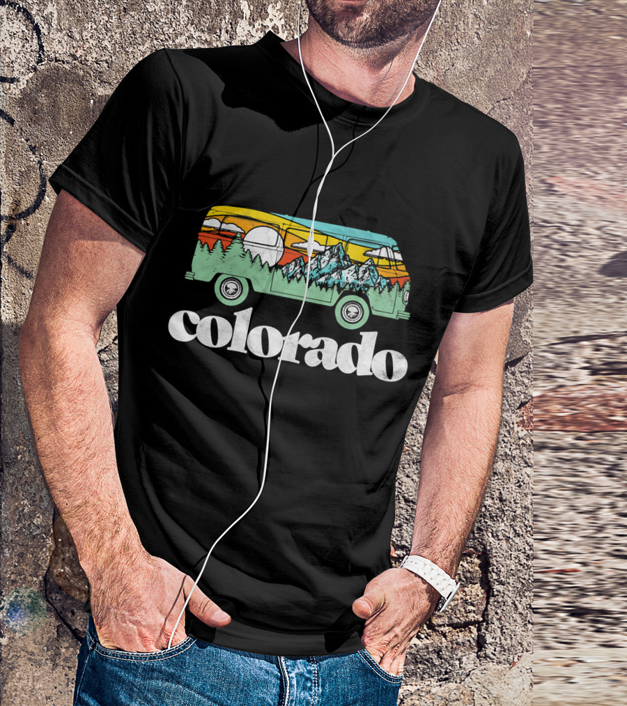 Colorado Retro Hippie Van Mountains And Trees T-Shirt