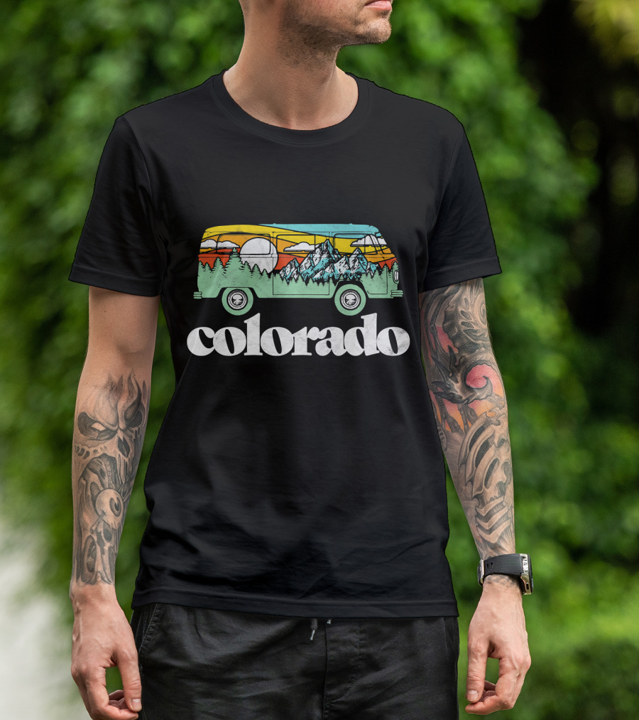 Colorado Retro Hippie Van Mountains And Trees T-Shirt