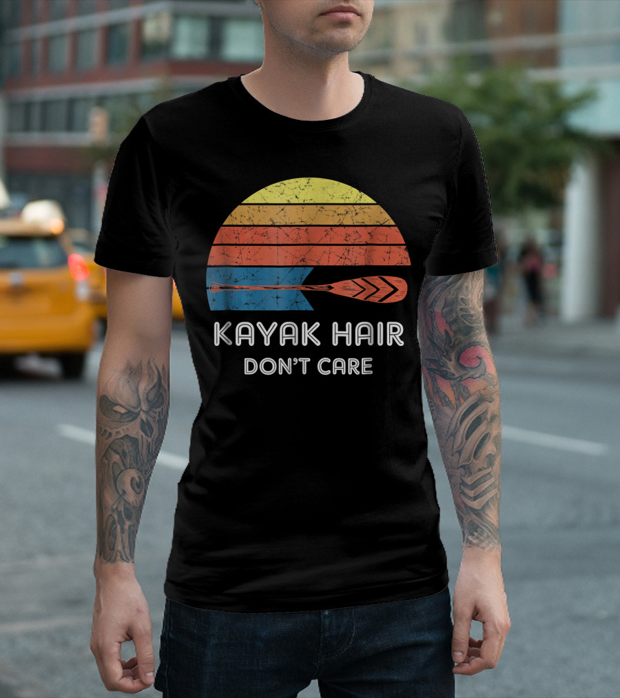 Retro Kayak Hair Don't Care Vintage Sunset Paddle T-Shirt