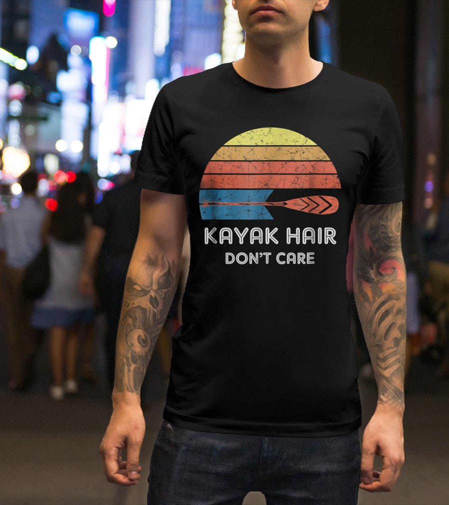 Retro Kayak Hair Don't Care Vintage Sunset Paddle T-Shirt
