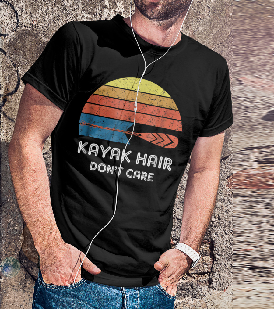 Retro Kayak Hair Don't Care Vintage Sunset Paddle T-Shirt