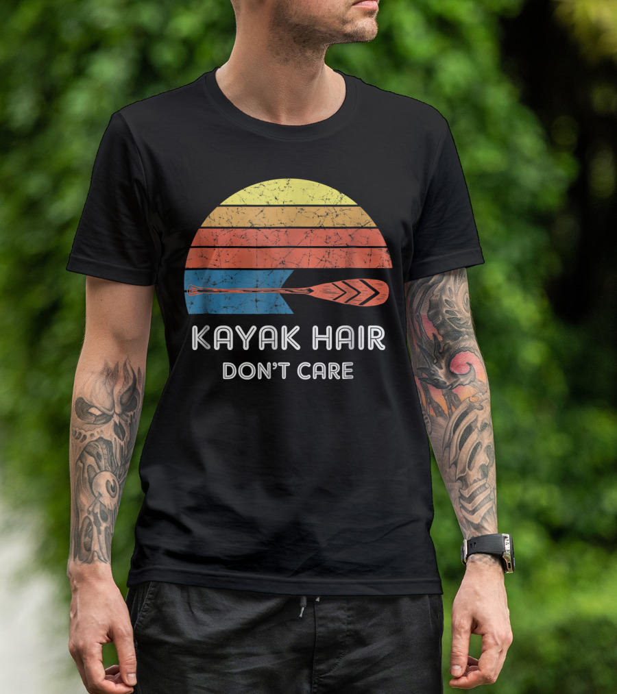 Retro Kayak Hair Don't Care Vintage Sunset Paddle T-Shirt