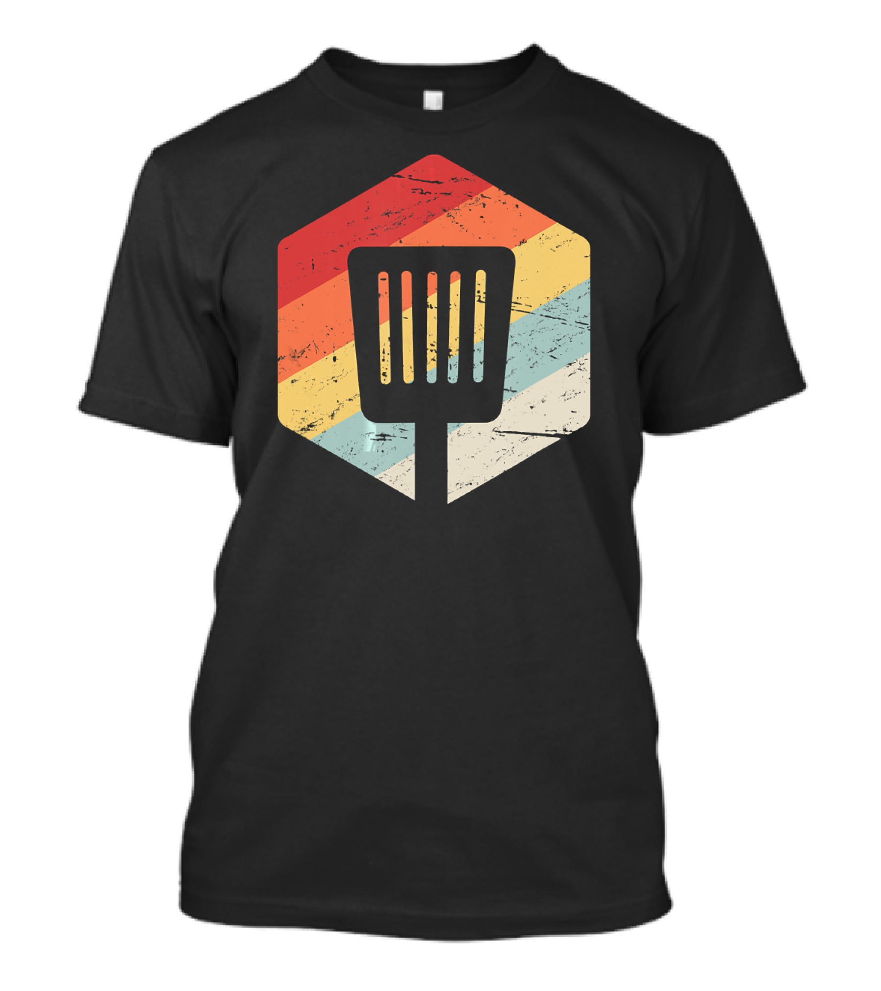 Retro Vintage Grilling Cooking Barbeque Spatula 70s Style Striped Hexagon T-Shirt