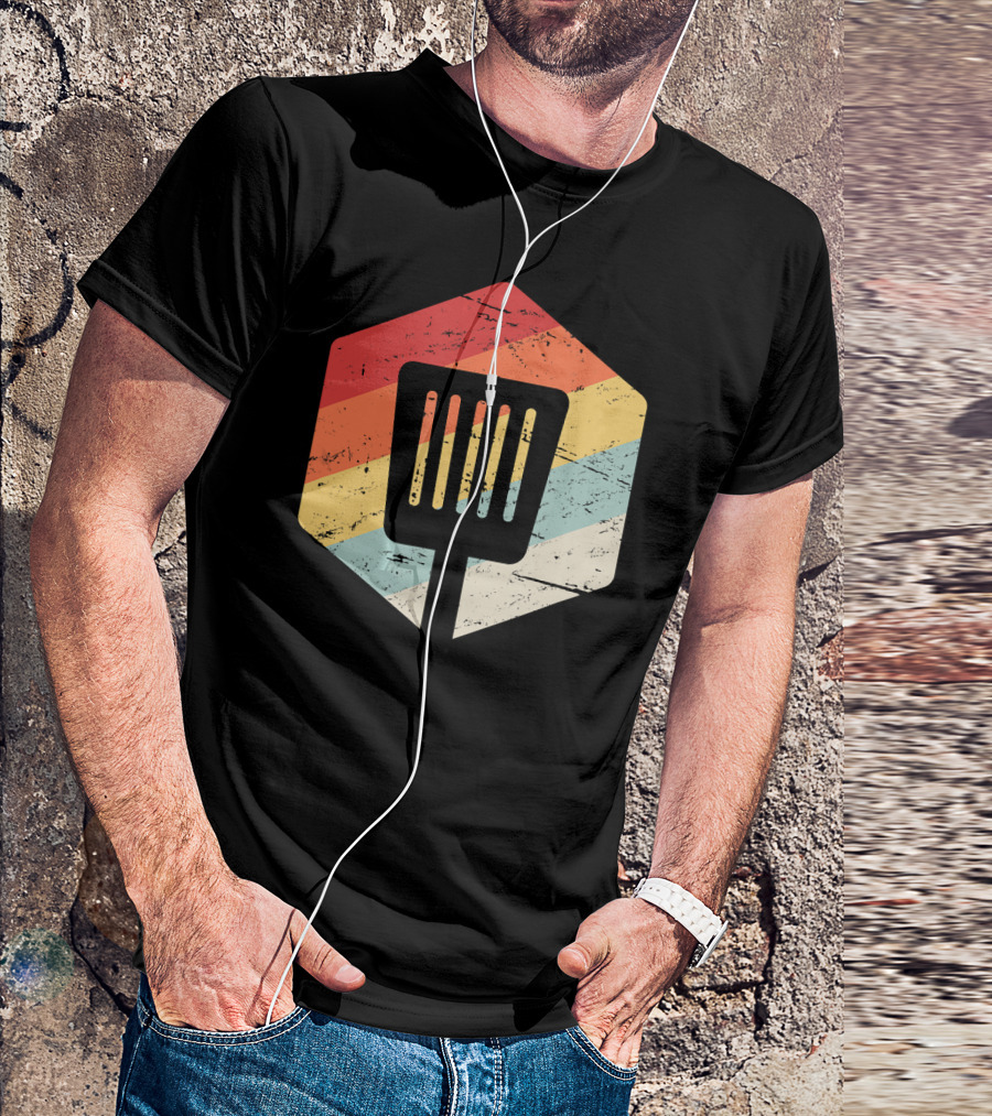 Retro Vintage Grilling Cooking Barbeque Spatula 70s Style Striped Hexagon T-Shirt