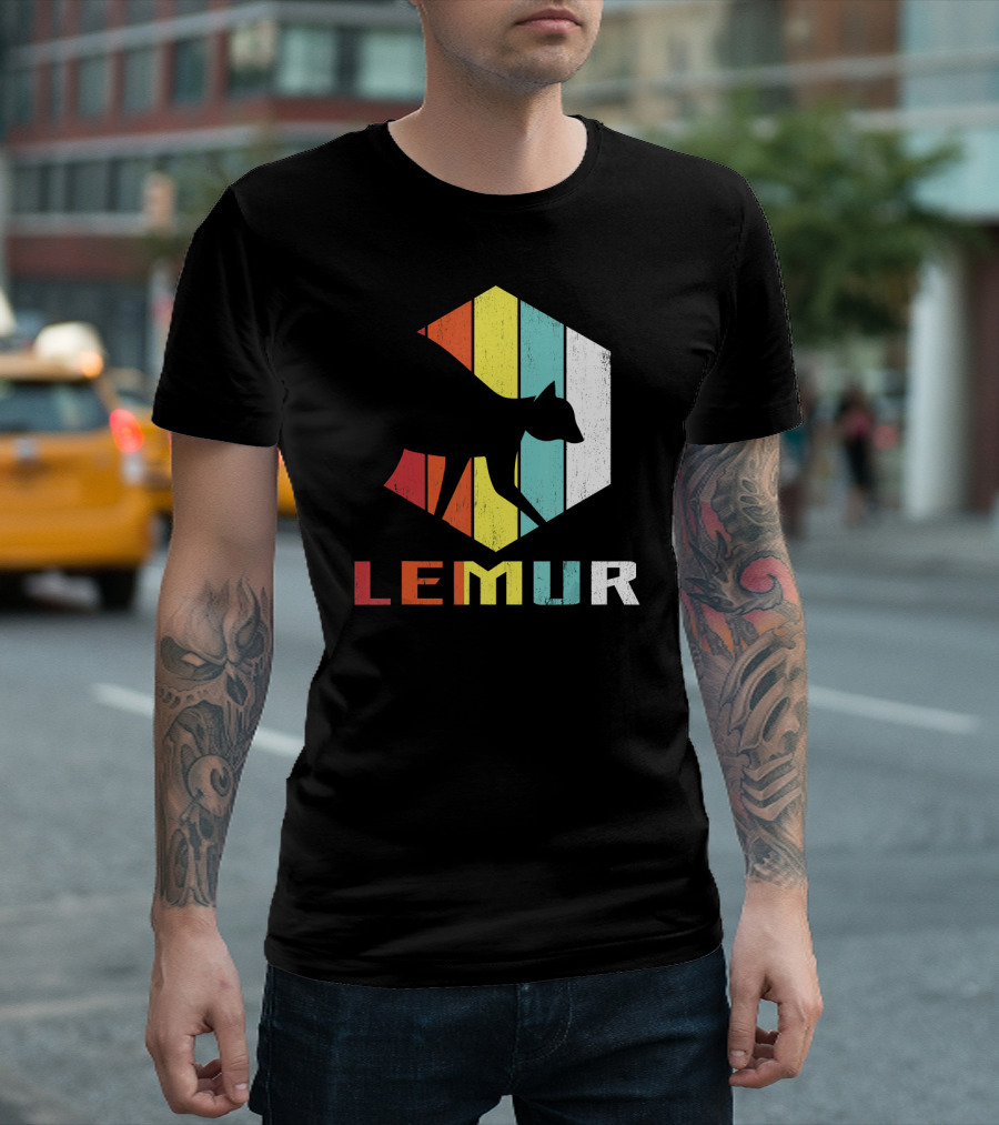 Vintage Lemur Silhouette with Retro Stripes for Animal Lovers T-Shirt