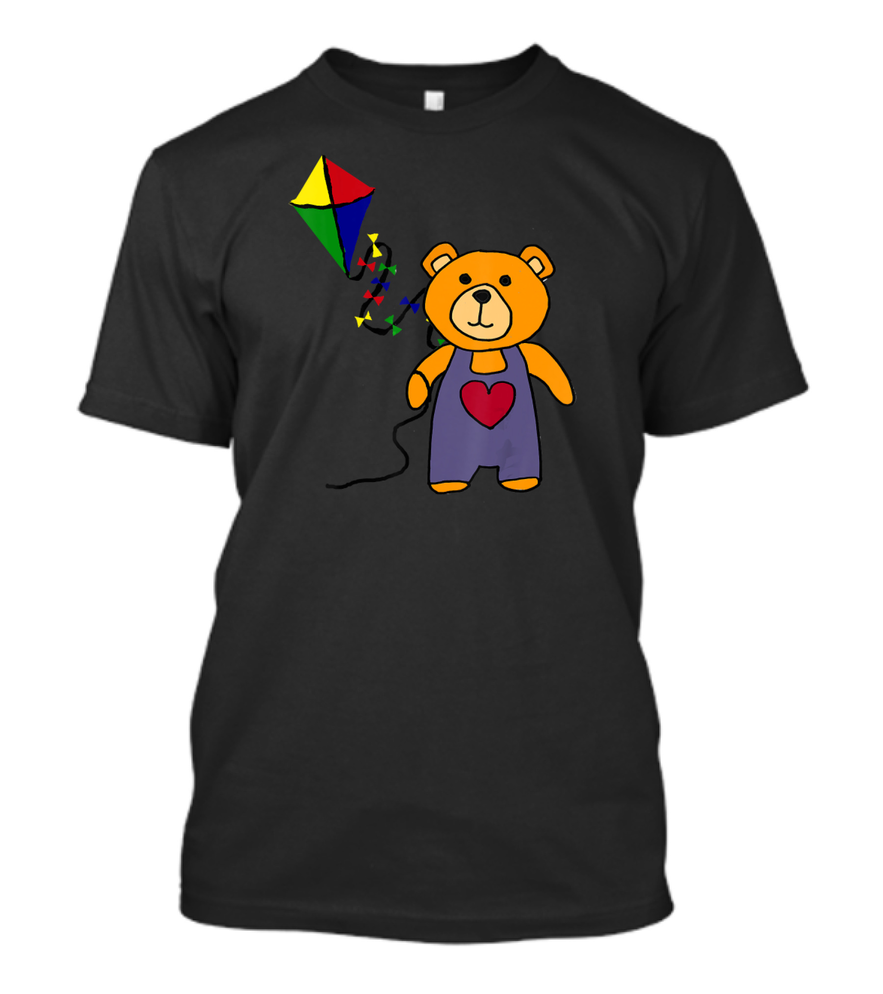 SmileteesAnim Cute Teddy Bear With Heart Overalls Flying Colorful Kite T-Shirt