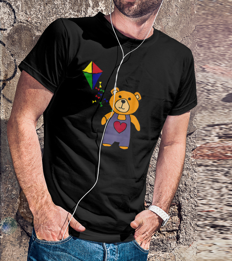 SmileteesAnim Cute Teddy Bear With Heart Overalls Flying Colorful Kite T-Shirt