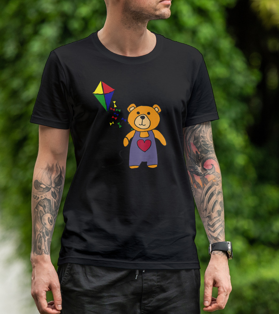 SmileteesAnim Cute Teddy Bear With Heart Overalls Flying Colorful Kite T-Shirt