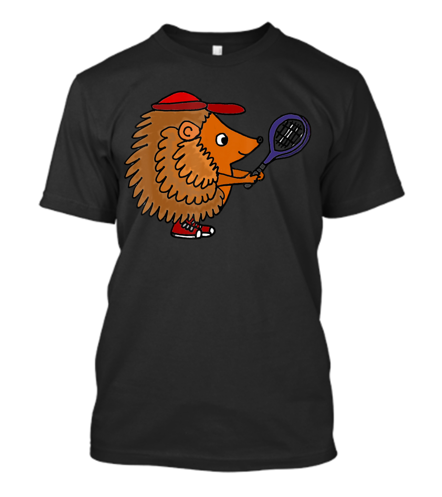 Smiletodaytees Funny Hedgehog Playing Tennis With Red Cap And Sneakers T-Shirt