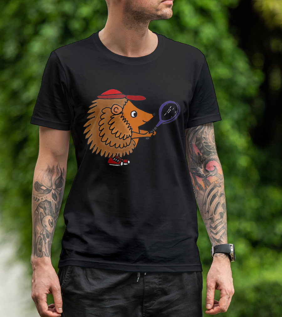 Smiletodaytees Funny Hedgehog Playing Tennis With Red Cap And Sneakers T-Shirt