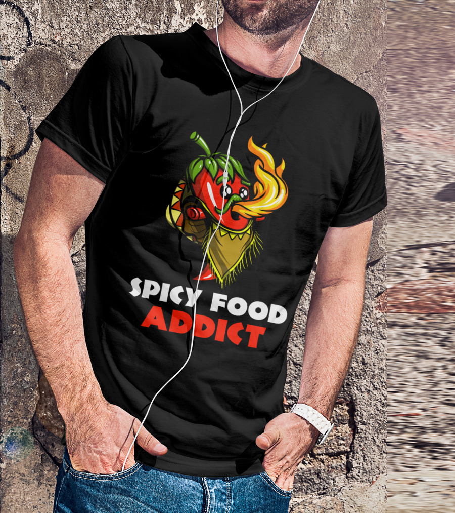 Spicy Food Addict Funny Hot Pepper Breathing Fire Party T-Shirt