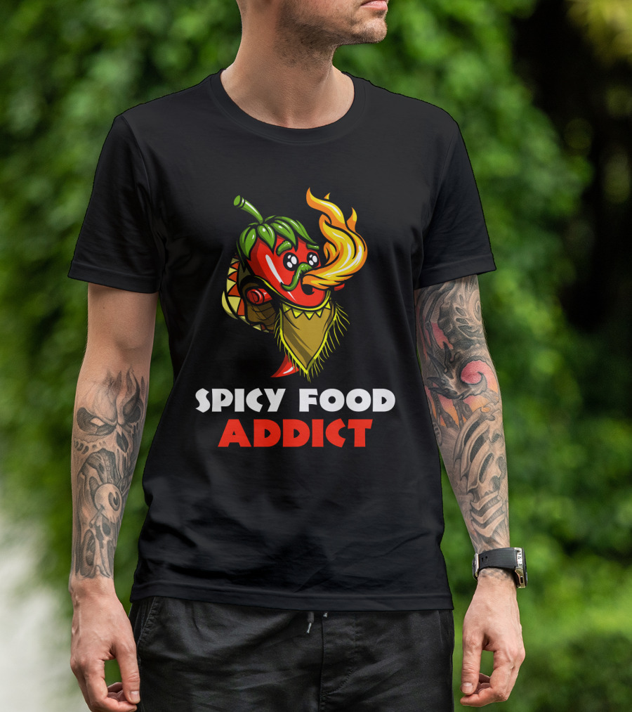 Spicy Food Addict Funny Hot Pepper Breathing Fire Party T-Shirt