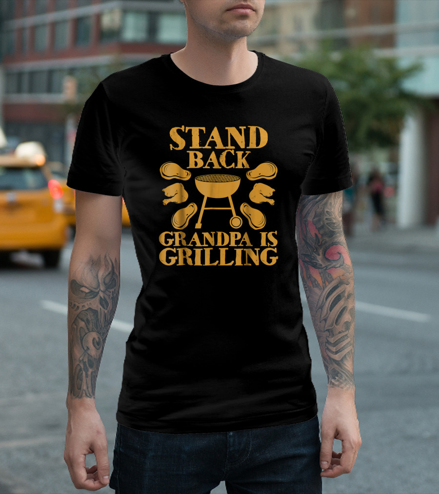 Stand Back Grandpa Is Grilling Funny BBQ Meat Steak Icons T-Shirt