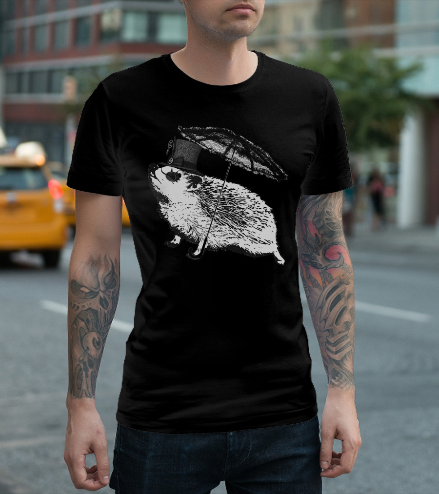 Steampunk Hedgehog in Top Hat and Goggles with Umbrella T-Shirt