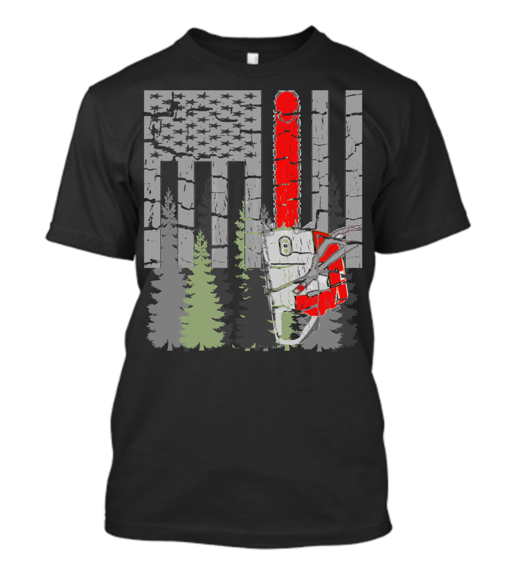 Thin Red Line Chainsaw Forest American Flag T-Shirt
