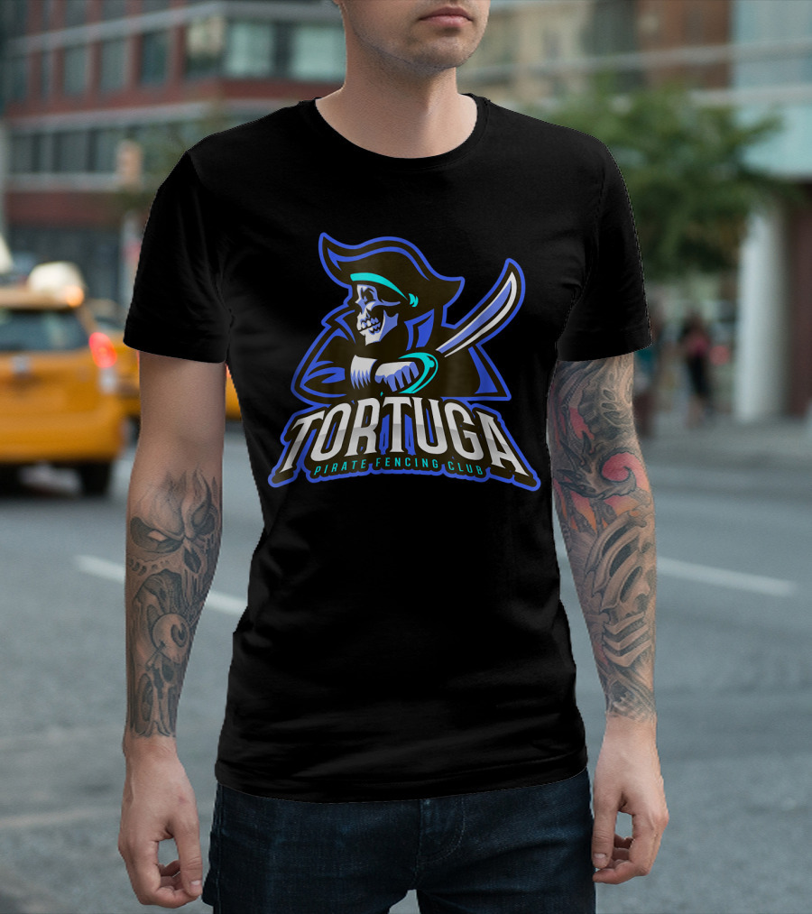 Tortuga Pirate Fencing Club Skull and Sword T-Shirt