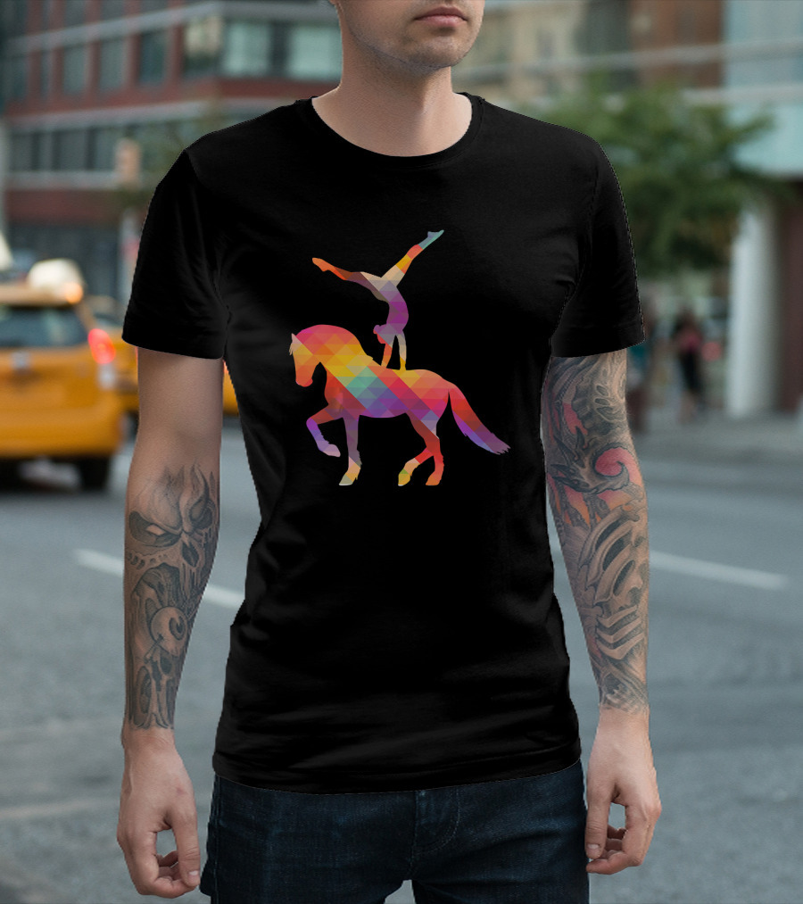 Vaulting Equestrian Sport Rainbow Geometric Horse T-Shirt