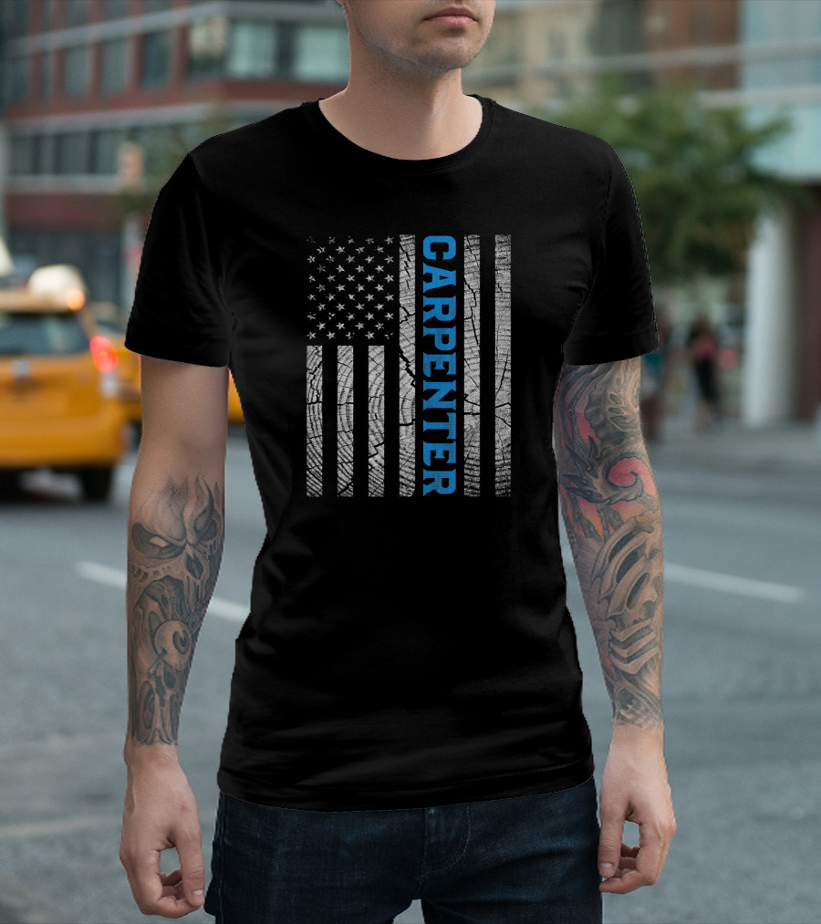 Vintage Flag Carpenter Best Dad Ever Father Woodworking T-Shirt