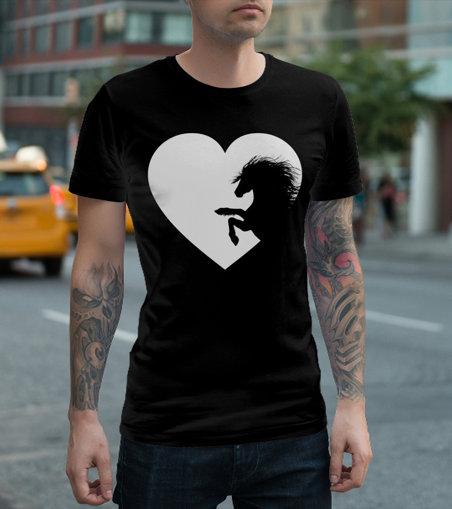 Vintage Horse Silhouette in Heart Shape Love Horse T-Shirt