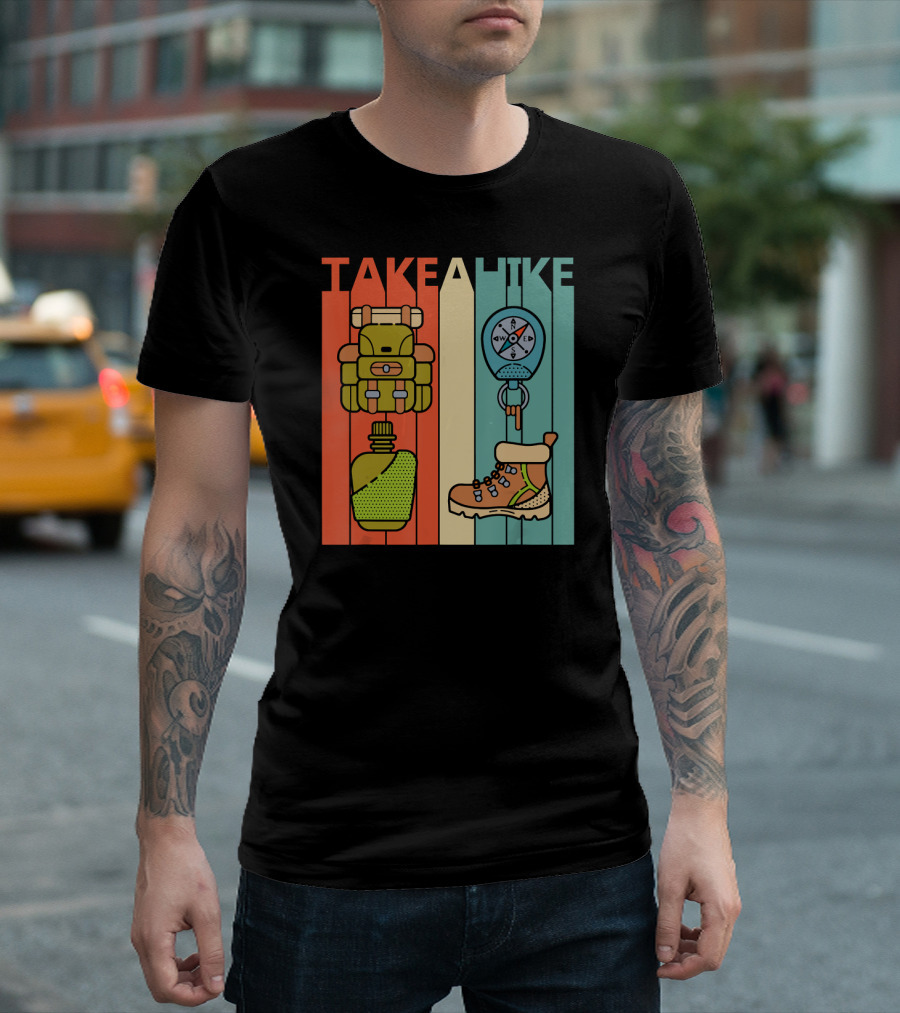 Vintage Take a Hike Hiker Backpack Compass Boot T-Shirt