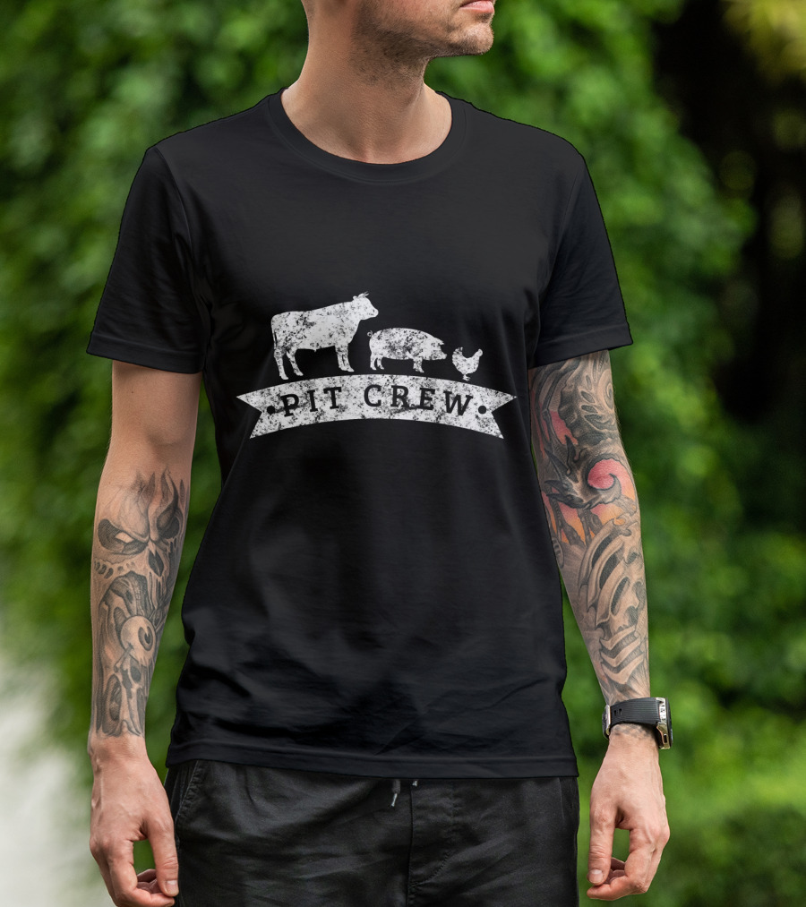 Vintage Pit Crew BBQ Grilling Cow Pig Chicken Retro Humor T-Shirt
