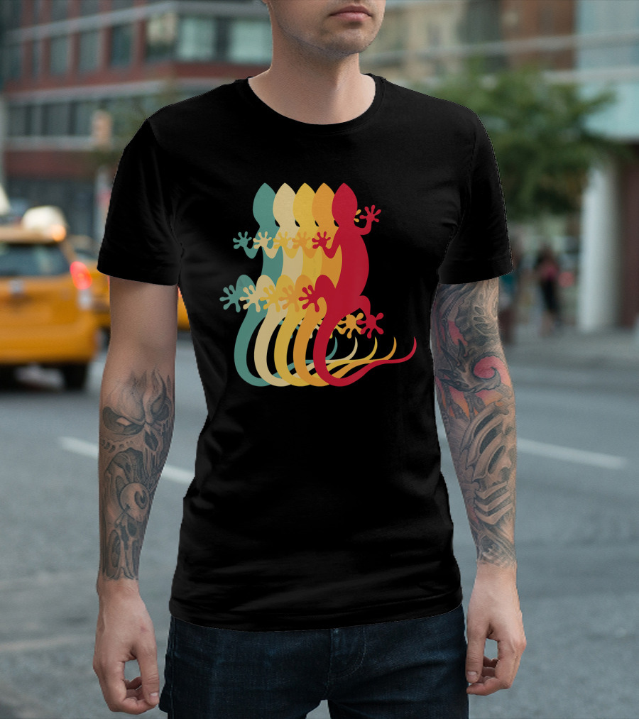 Vintage Retro Gecko Funny Gecko Hanging Colorful T-Shirt