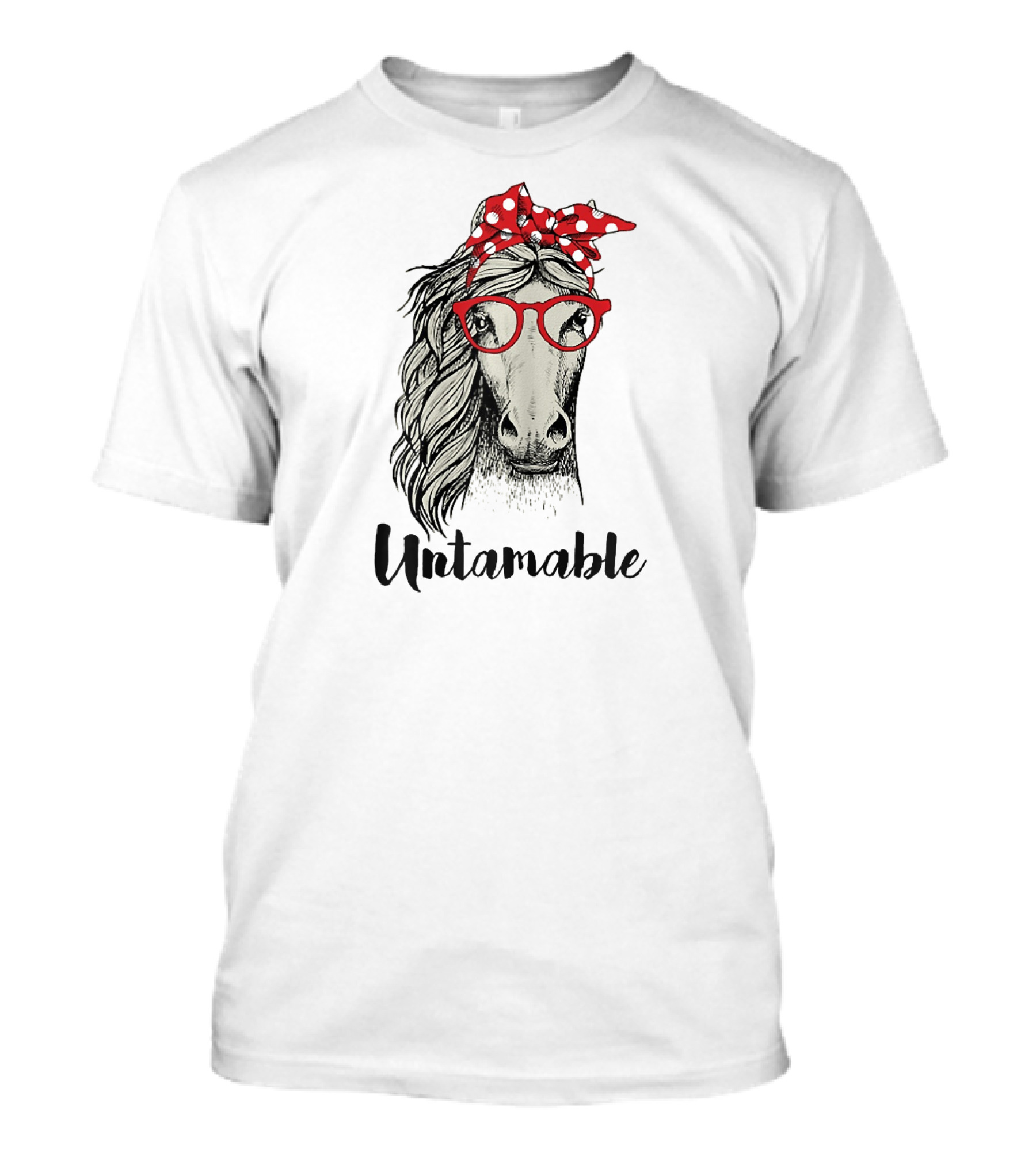 Untamable Horse With Red Polka Dot Bow And Glasses T-Shirt