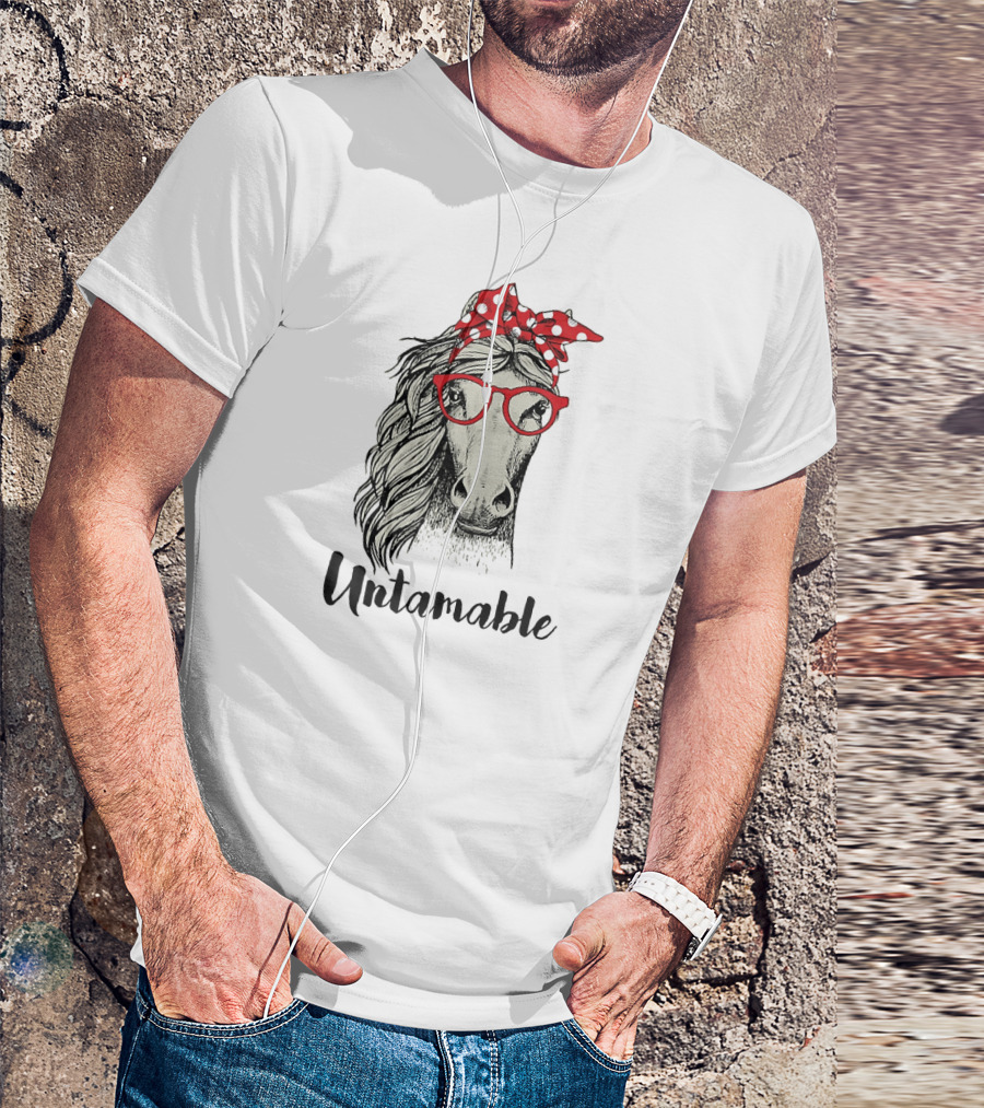 Untamable Horse With Red Polka Dot Bow And Glasses T-Shirt