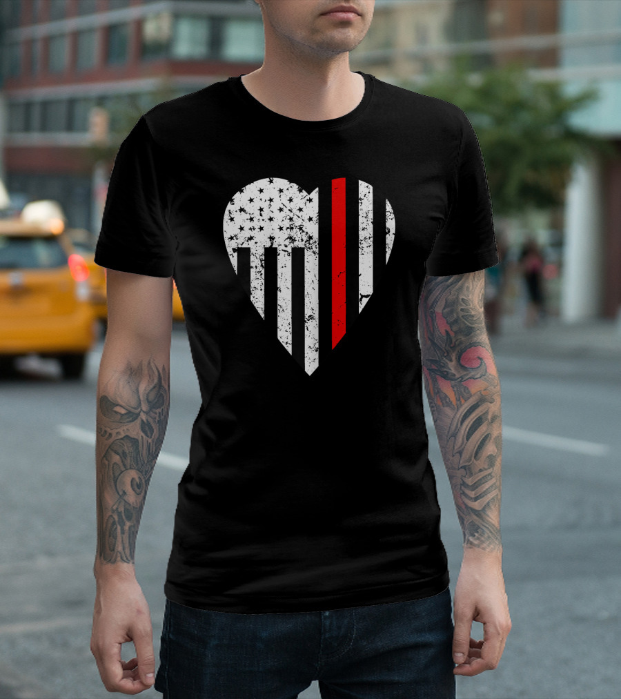 Women's Firefighter Wife Heart Thin Red Line Flag T-Shirt
