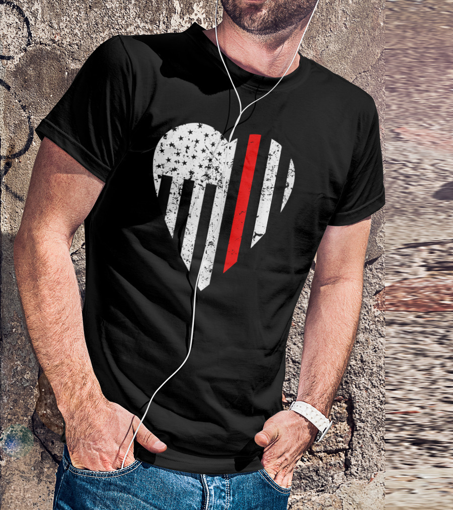 Women's Firefighter Wife Heart Thin Red Line Flag T-Shirt