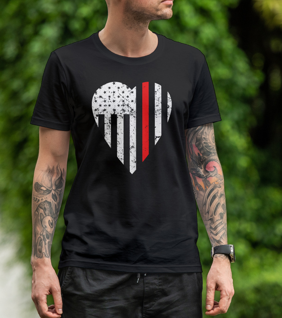 Women's Firefighter Wife Heart Thin Red Line Flag T-Shirt