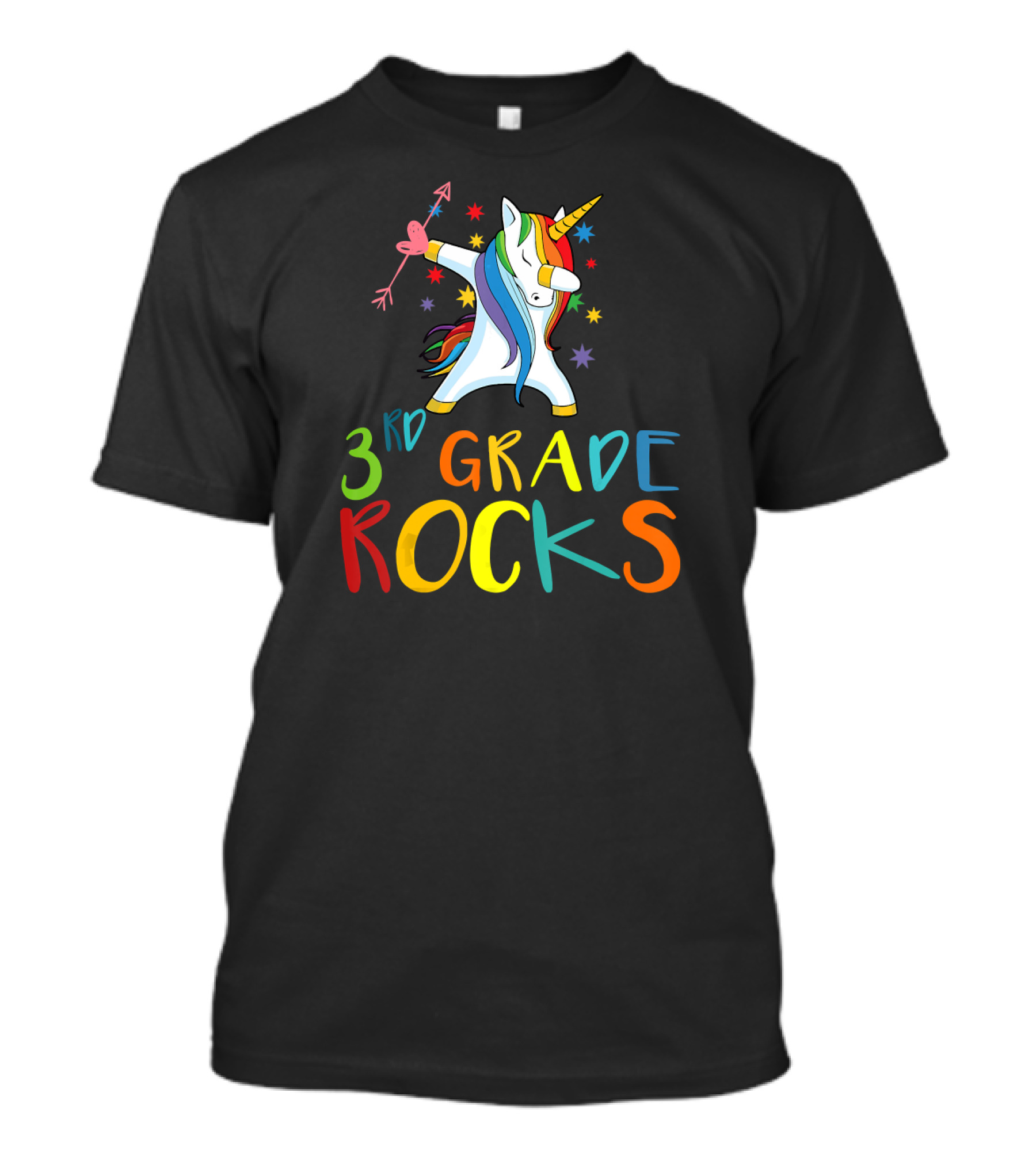 3rd Grade Rocks Funny Unicorn Dabbing With Colorful Stars T-Shirt