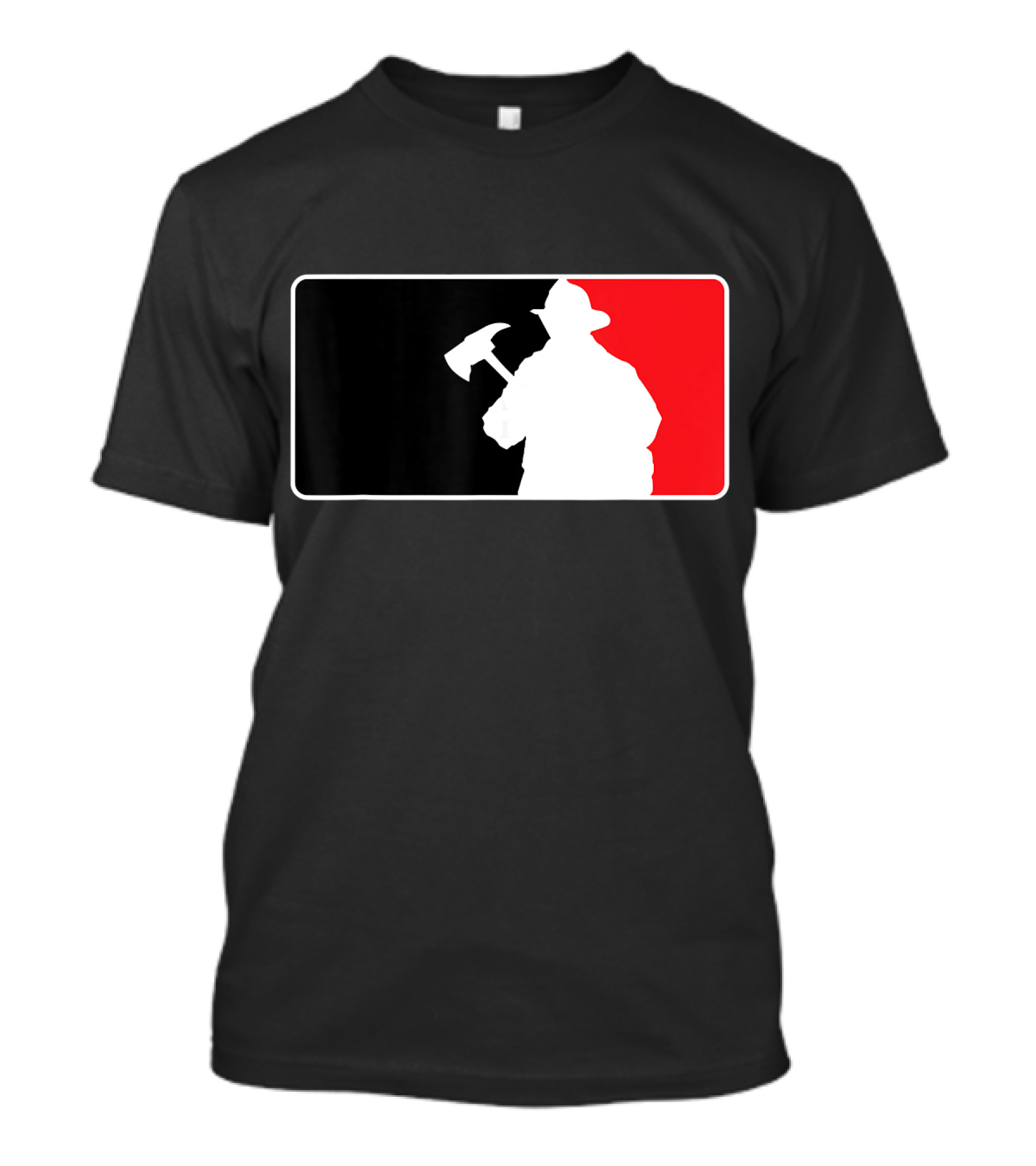Amdesco Firefighter Holding Axe Silhouette Red Black Graphics T-Shirt